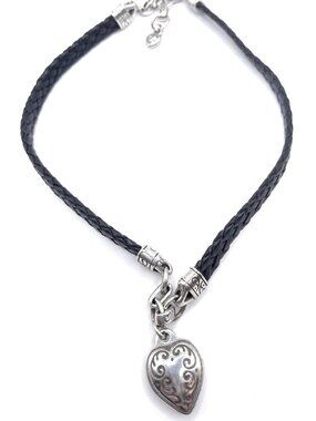 Brighton Heart Pendant, black braided Necklace - 8864